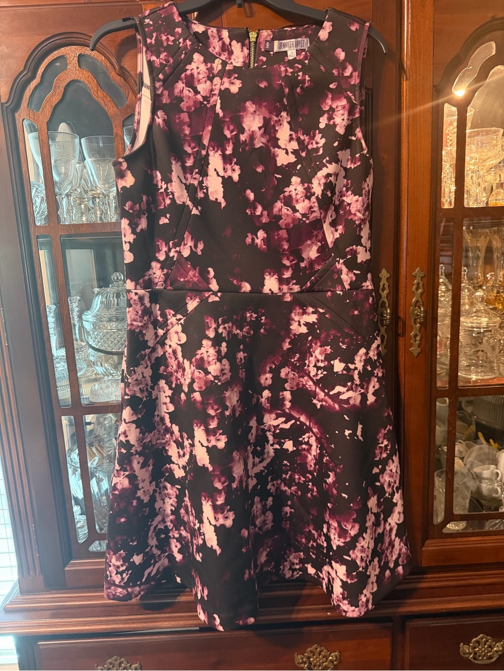 Jennifer Lopez Floral Fit-and-Flare Dress in Purple and Pink Size Large